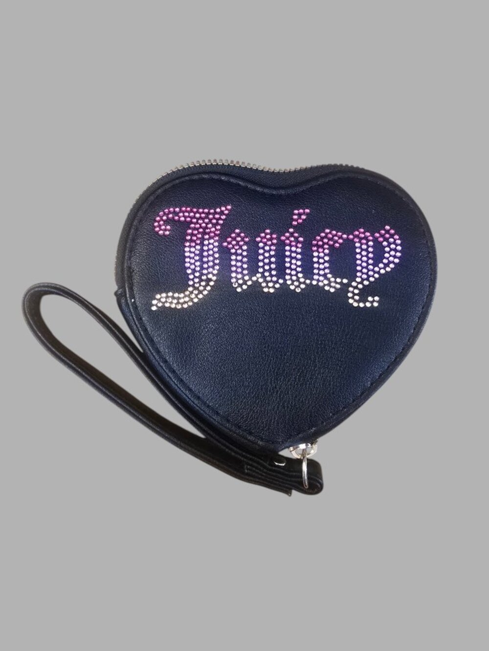 Juicy Couture Black Heart Wristlet Pink Ombre Rhinestone Y2K McBling Pouch